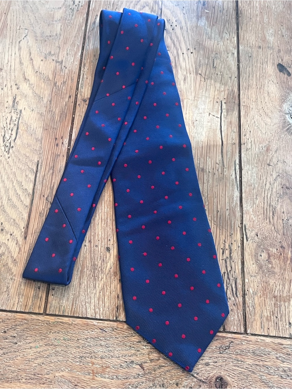 Men's Henry Jacobson Navy Tie with Red Polka Dots- 💯 Silk